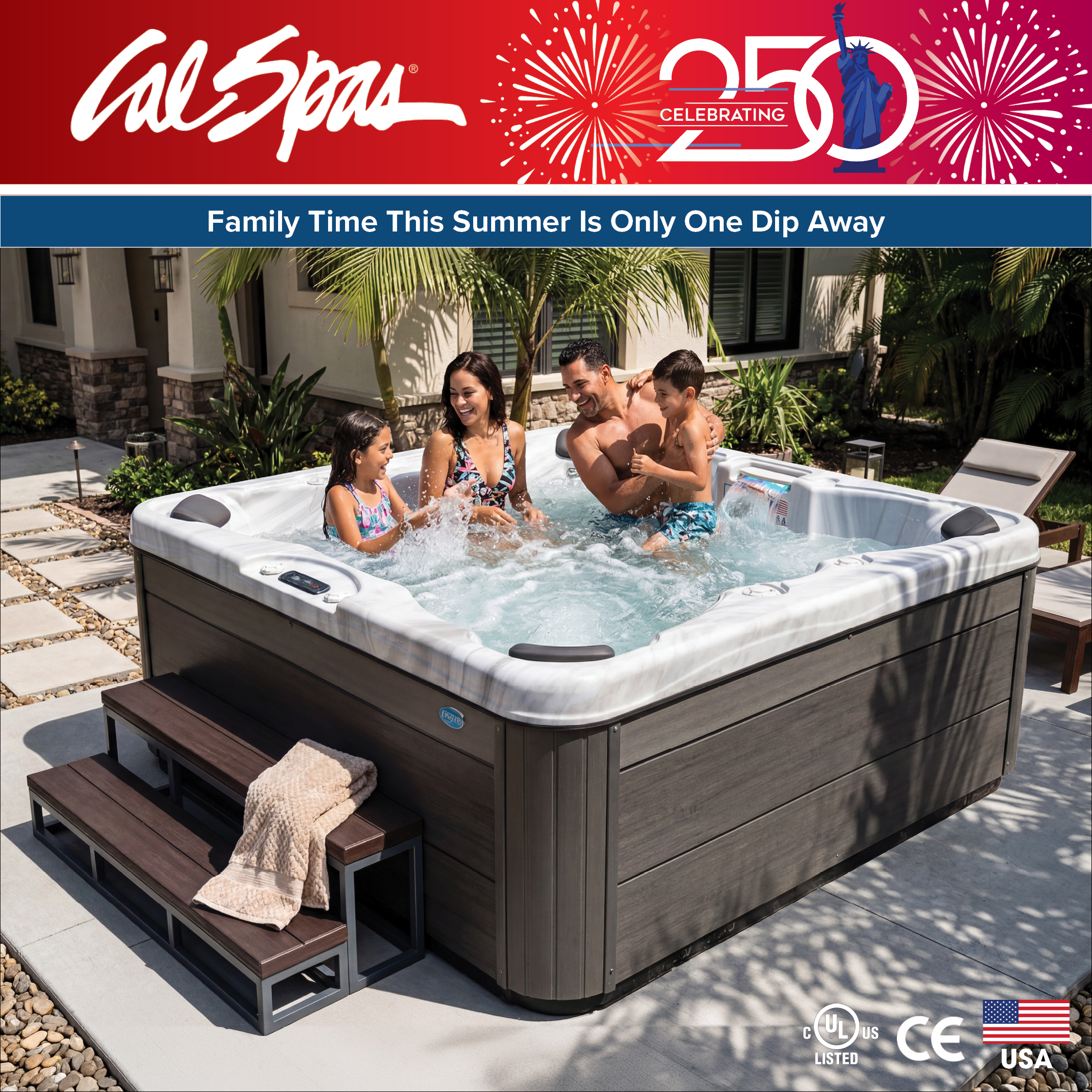 Calspas hot tub being used in a family setting - San Clemente